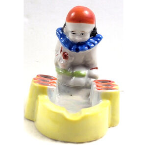 Vintage Ashtray Cigarette Holder Clown Made in Japan Ceramic Luster Bright 1950s